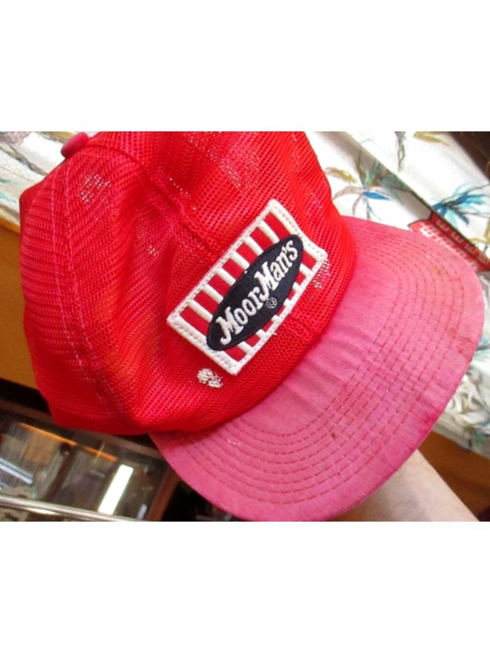 Vintage Mesh Trucker Hat Cap Snapback MoorMans Red & Pink Logo Patch